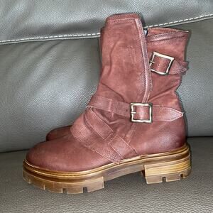 Miz Mooz Biggs Womens Burgundy Leather Zipper Combat Boot Casual Dress Boots 37
